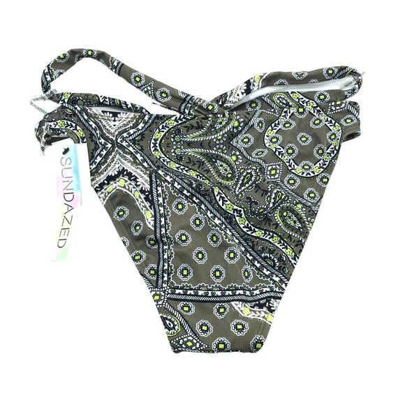 Sundazed Riley Bottom Bikini Swimsuit Green Paisley Print Size S Strappy Sides - Picture 4 of 8